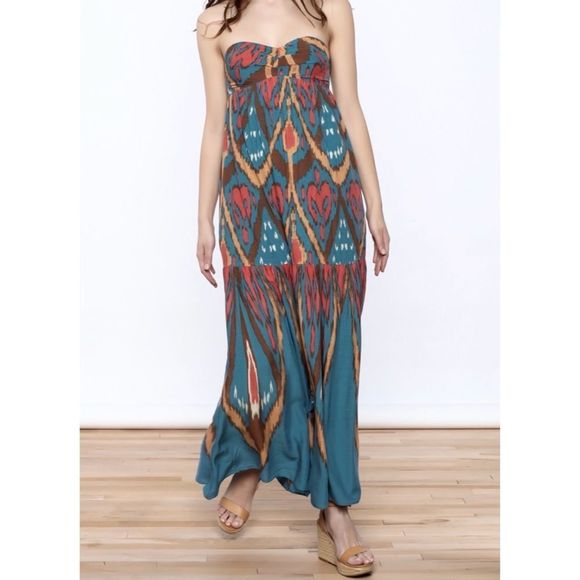 Free People Strapless Mojave Boho Maxi Dress Size M - Picture 11 of 14